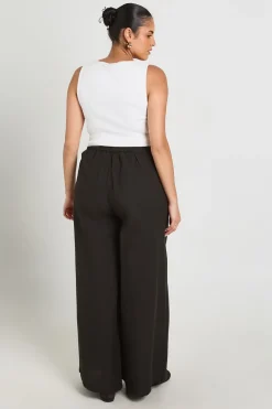 Pantalon Large Plissé Grande Taille Aspect Lin