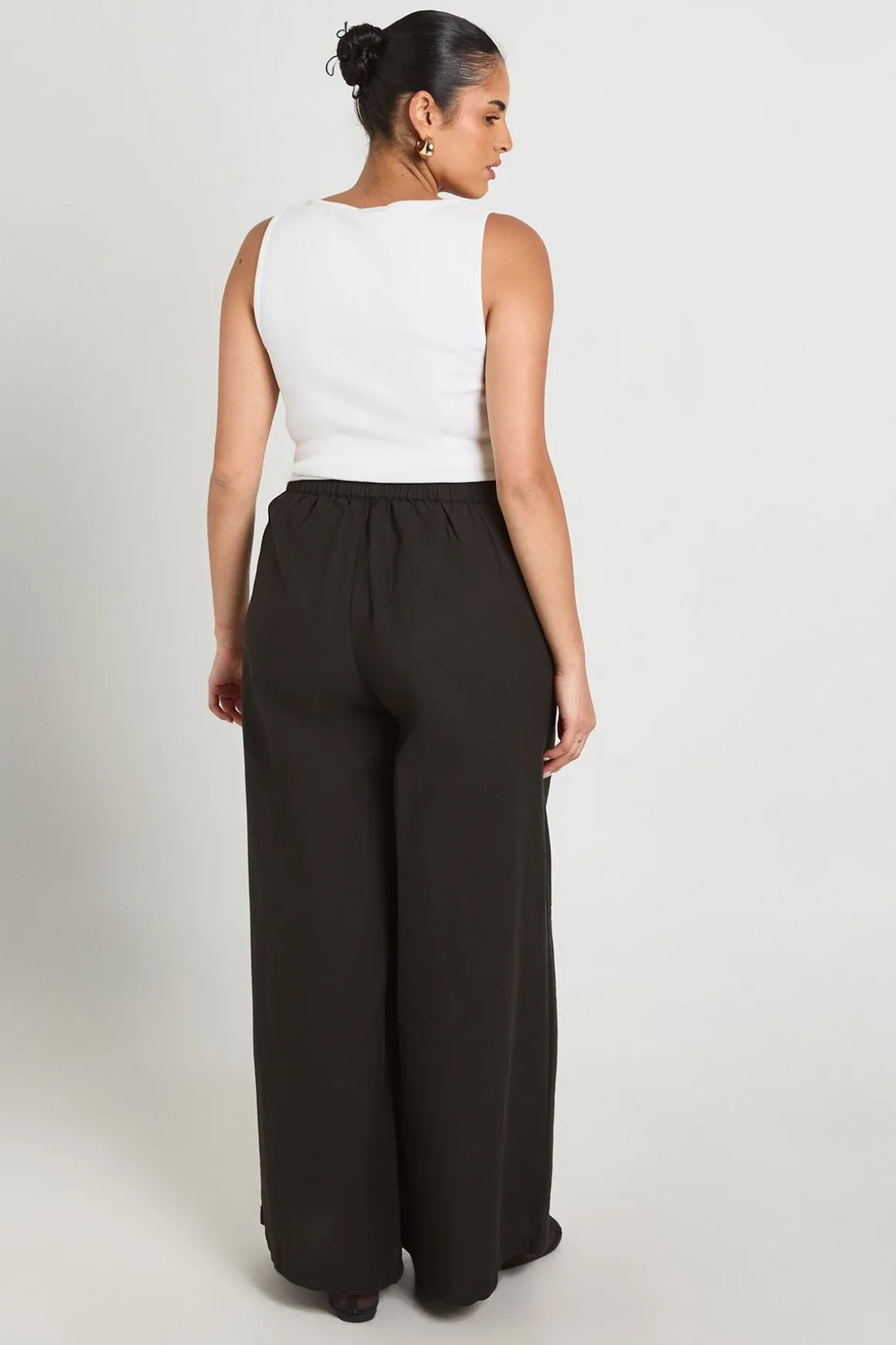 Pantalon Large Plissé Grande Taille Aspect Lin