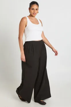 Pantalon Large Plissé Grande Taille Aspect Lin