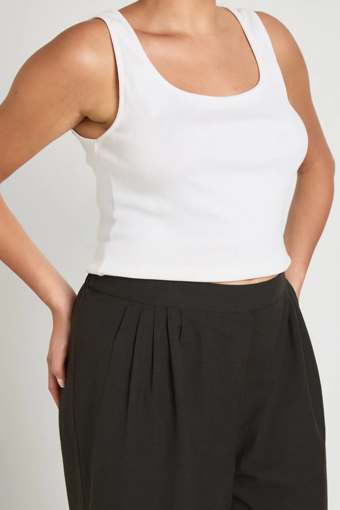 Pantalon Large Plissé Grande Taille Aspect Lin