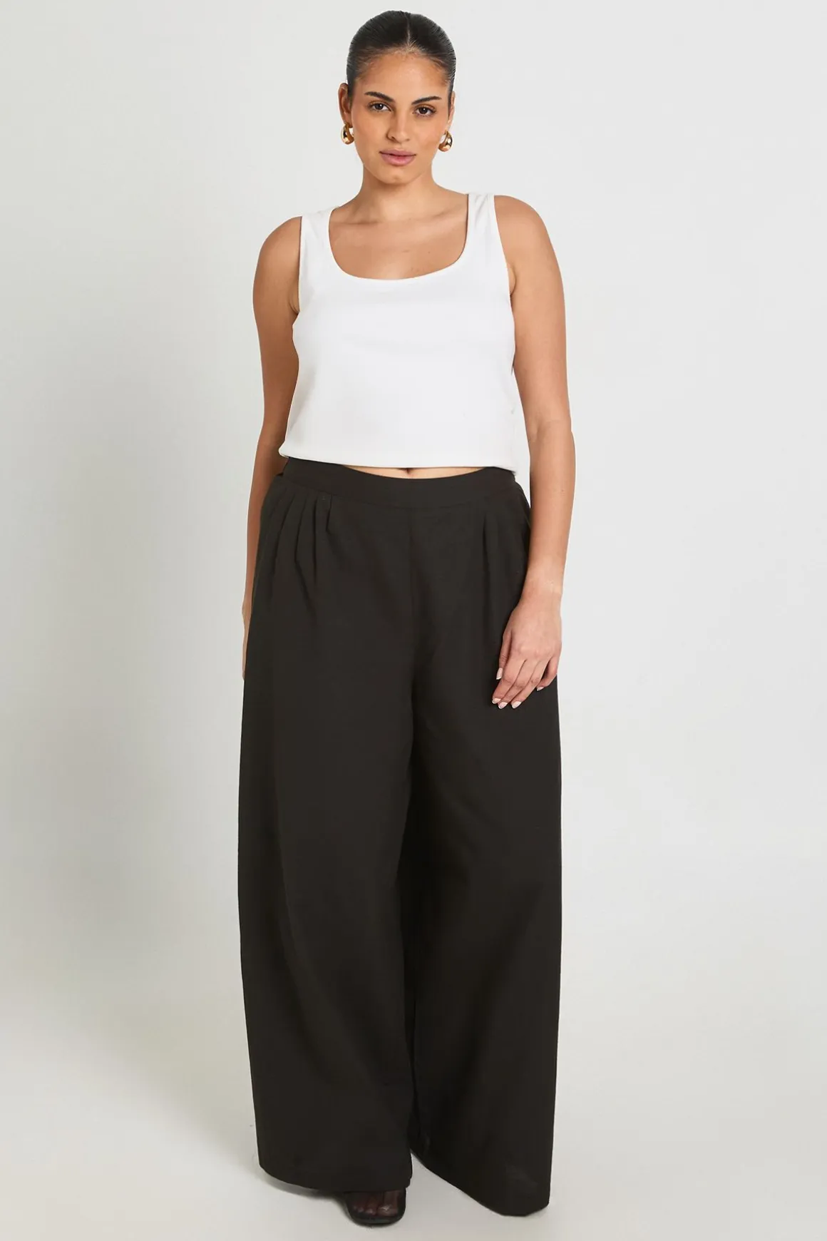 Pantalon Large Plissé Grande Taille Aspect Lin