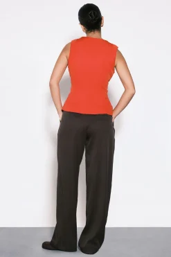 Pantalon Large Plissé À Taille Asymétrique