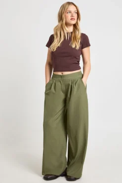 Pantalon Large Plissé Tissé Ajusté Petite