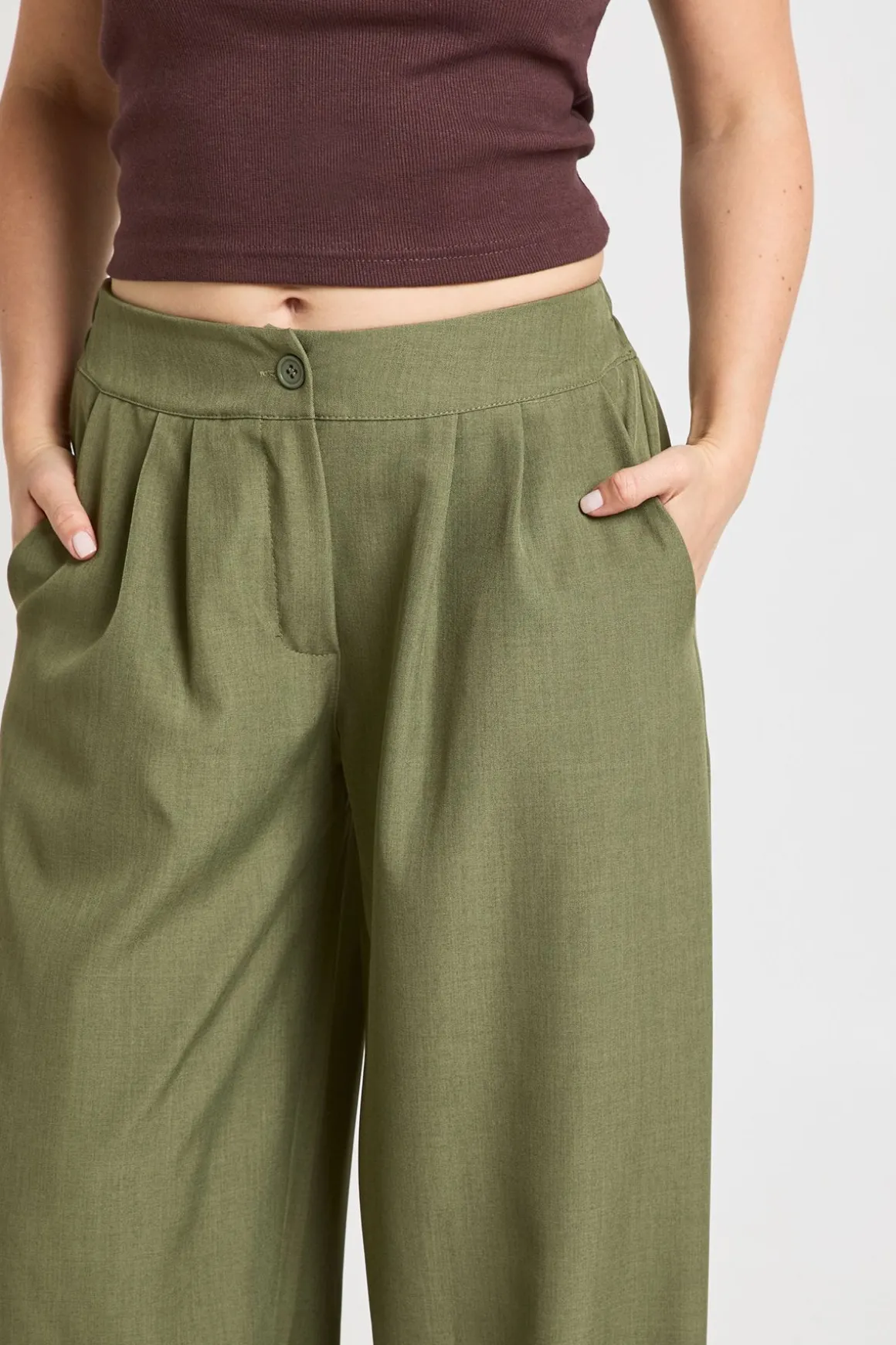 Pantalon Large Plissé Tissé Ajusté Petite
