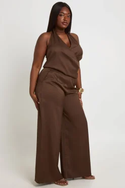 boohoo Pantalon Large Plissé Tissé Grande Taille<Femme Pantalons|Looks Chocolat