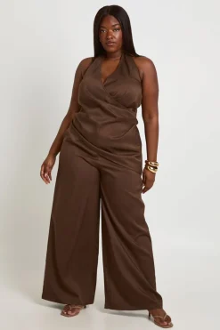 boohoo Pantalon Large Plissé Tissé Grande Taille<Femme Pantalons|Looks Chocolat