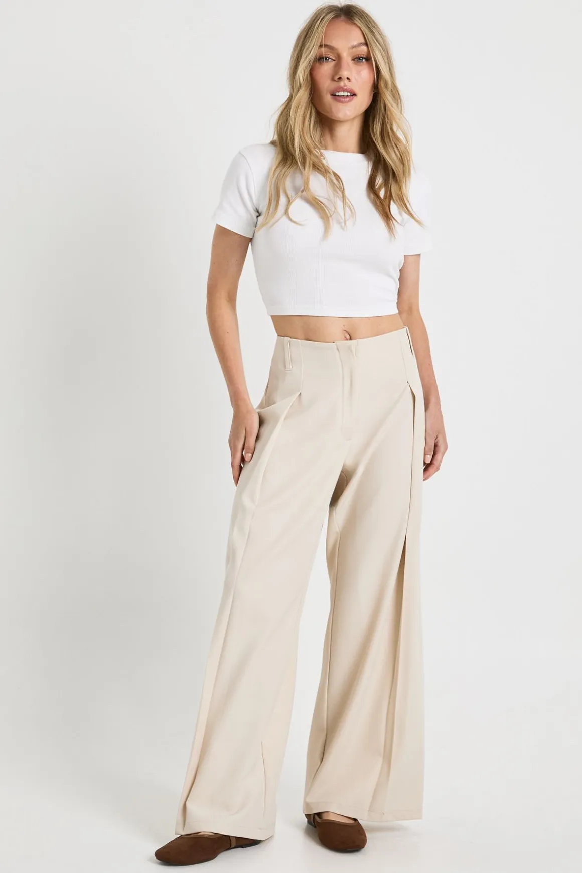 Pantalon Large Plissé Tissé Petite