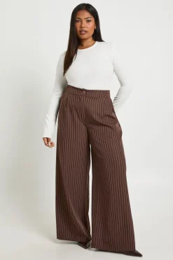 Pantalon Large Plissé Tissé à Rayures Grande Taille