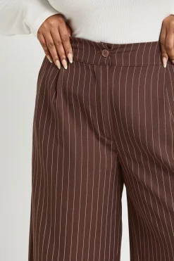Pantalon Large Plissé Tissé à Rayures Grande Taille