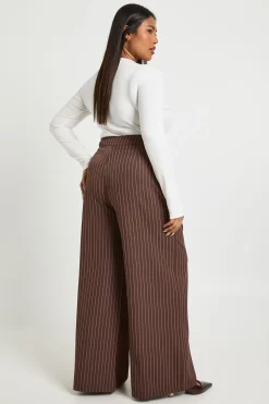Pantalon Large Plissé Tissé à Rayures Grande Taille