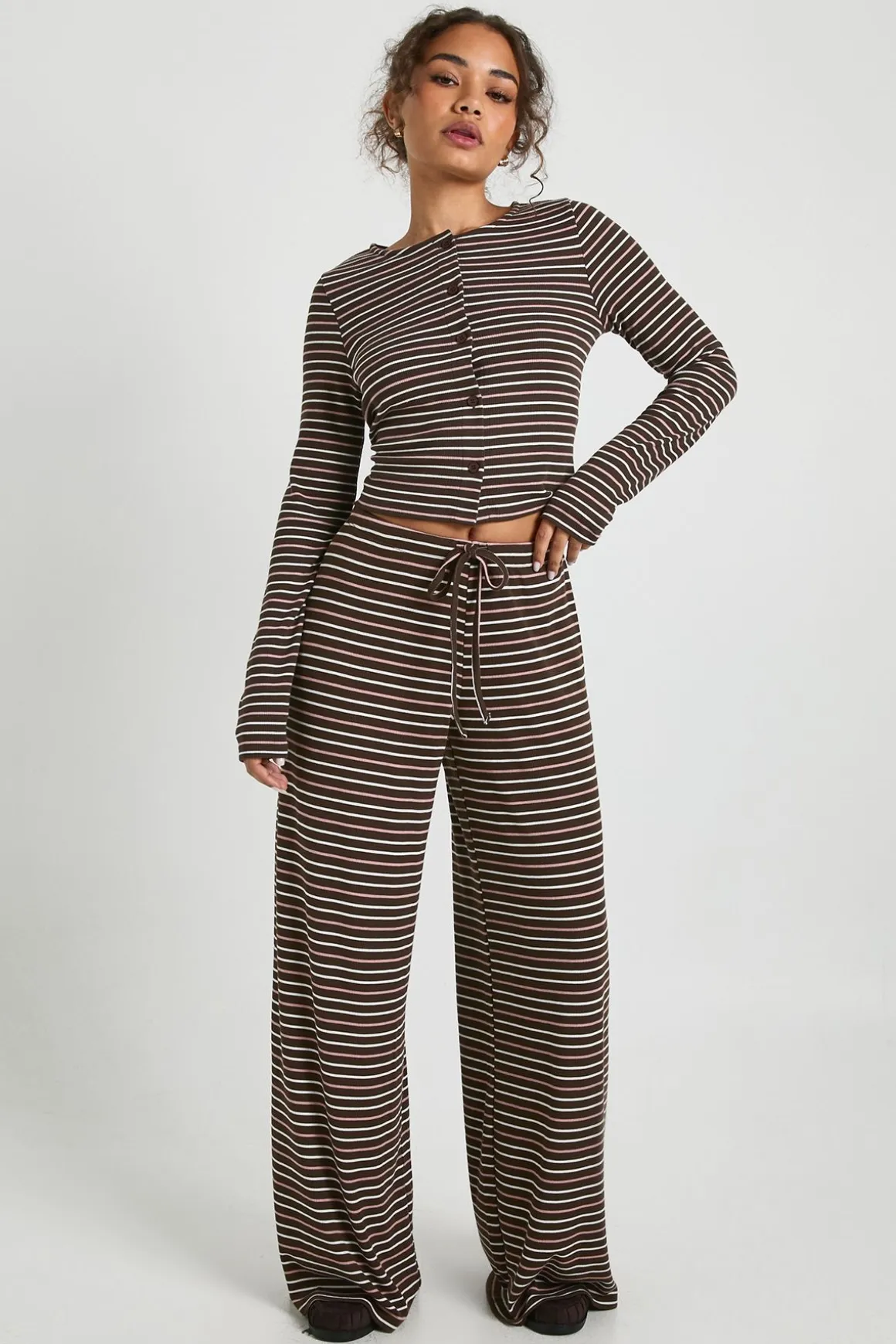 Pantalon Large Rayé Taille Mi-haute
