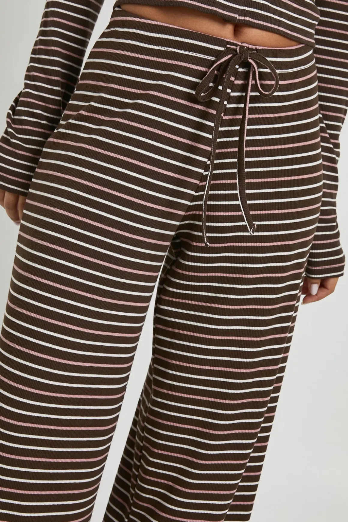 Pantalon Large Rayé Taille Mi-haute