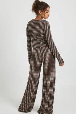 Pantalon Large Rayé Taille Mi-haute