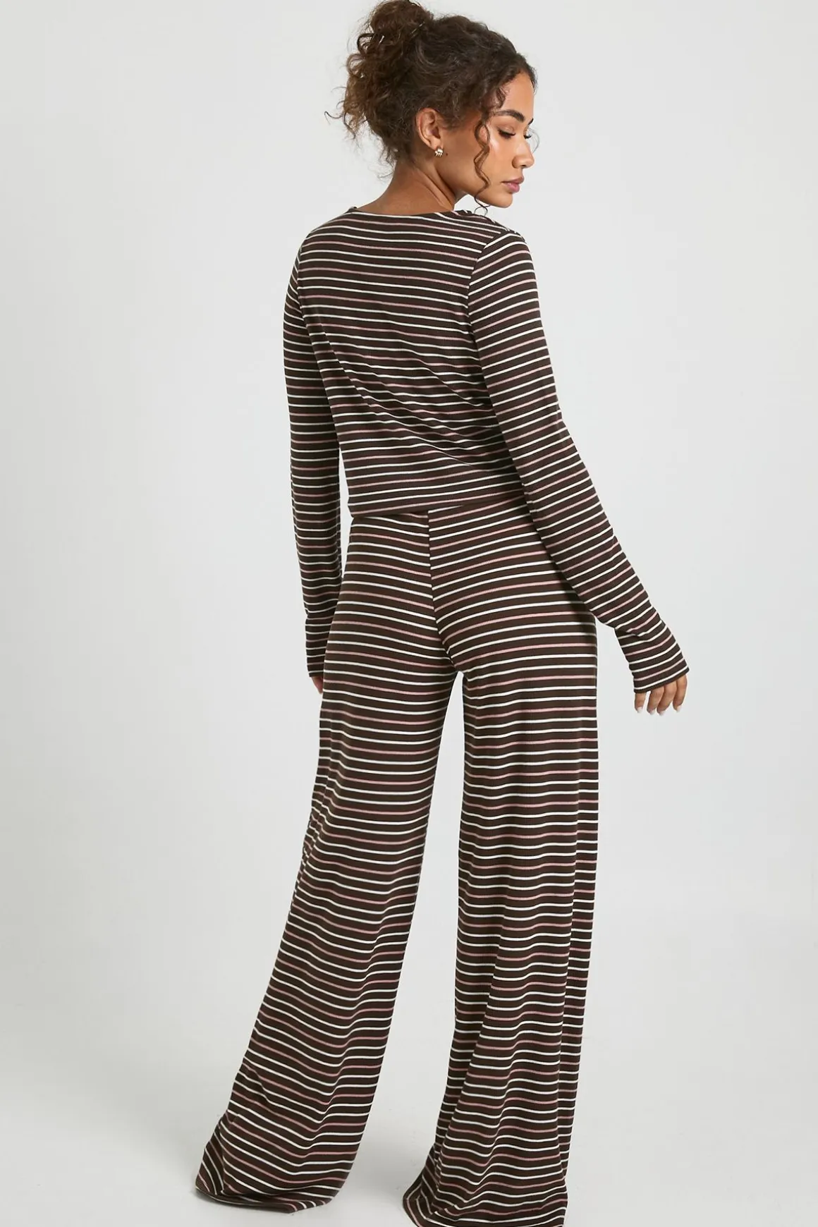 Pantalon Large Rayé Taille Mi-haute