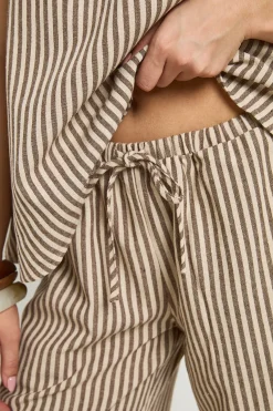 boohoo Pantalon Large À Rayures Aspect Lin<Femme Pantalons