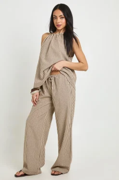 boohoo Pantalon Large À Rayures Aspect Lin<Femme Pantalons