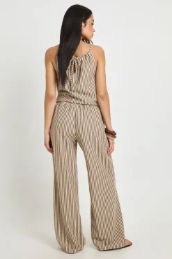 boohoo Pantalon Large À Rayures Aspect Lin<Femme Pantalons