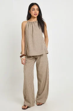 boohoo Pantalon Large À Rayures Aspect Lin<Femme Pantalons