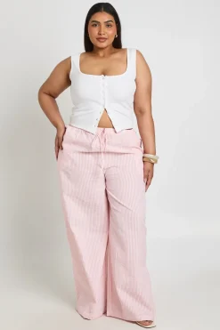 Pantalon Large À Rayures Avec Cordon De Serrage Grande Taille