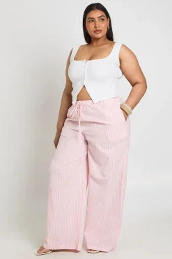 Pantalon Large À Rayures Avec Cordon De Serrage Grande Taille