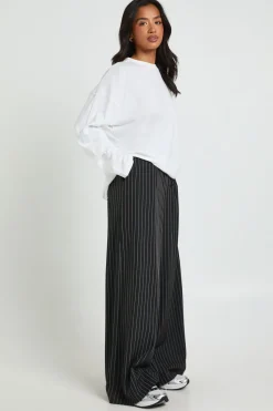 Pantalon Large à Rayures avec Cordon de Serrage Petite Taille