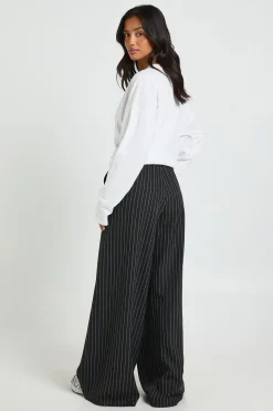 Pantalon Large à Rayures avec Cordon de Serrage Petite Taille