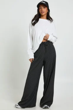 Pantalon Large à Rayures avec Cordon de Serrage Petite Taille