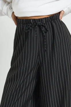 Pantalon Large à Rayures avec Cordon de Serrage Petite Taille