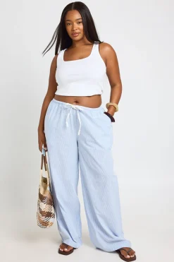 Pantalon Large À Rayures Avec Cordon De Serrage Contrasté Grande Taille