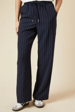 Pantalon Large à Rayures avec Taille Élastique