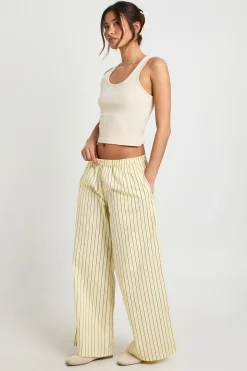 Pantalon Large À Rayures En Coton Taille Basse