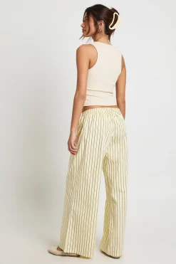 Pantalon Large À Rayures En Coton Taille Basse