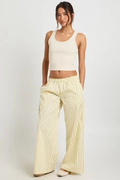Pantalon Large À Rayures En Coton Taille Basse
