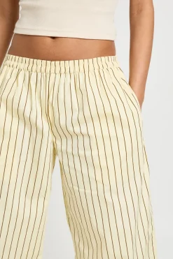 Pantalon Large À Rayures En Coton Taille Basse
