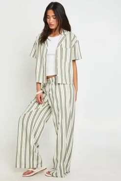 Pantalon Large À Rayures En Lin Premium