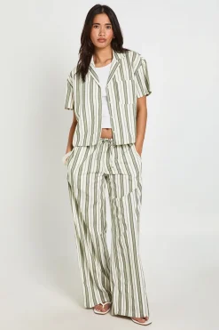 Pantalon Large À Rayures En Lin Premium