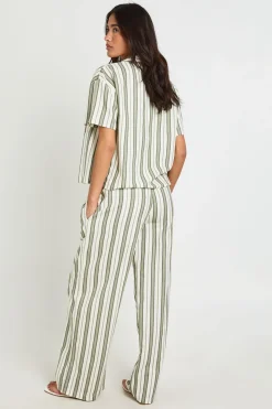 Pantalon Large À Rayures En Lin Premium