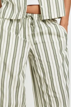 Pantalon Large À Rayures En Lin Premium