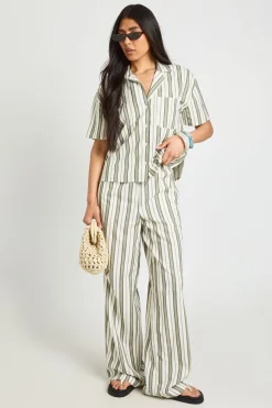 Pantalon Large À Rayures En Lin Premium Pour Grandes Tailles