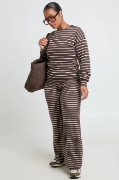 Pantalon Large À Rayures En Maille Douce Grande Taille