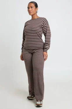 Pantalon Large À Rayures En Maille Douce Grande Taille