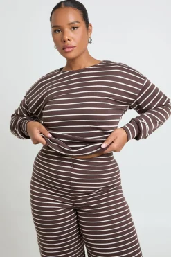 Pantalon Large À Rayures En Maille Douce Grande Taille