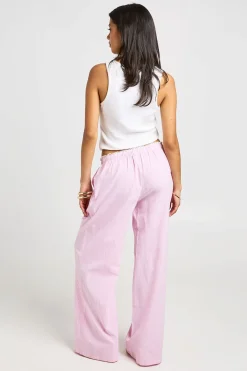 boohoo Pantalon Large À Rayures En Popeline De Coton Avec Bordure En Dentelle<Femme Pantalons|Satin Et Dentelle