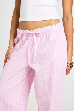 boohoo Pantalon Large À Rayures En Popeline De Coton Avec Bordure En Dentelle<Femme Pantalons|Satin Et Dentelle