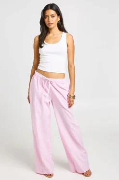 boohoo Pantalon Large À Rayures En Popeline De Coton Avec Bordure En Dentelle<Femme Pantalons|Satin Et Dentelle