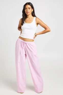 boohoo Pantalon Large À Rayures En Popeline De Coton Avec Bordure En Dentelle<Femme Pantalons|Satin Et Dentelle