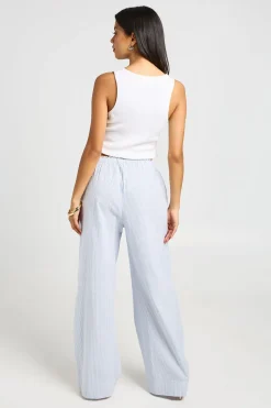 Pantalon Large À Rayures En Popeline De Coton Avec Finitions En Dentelle