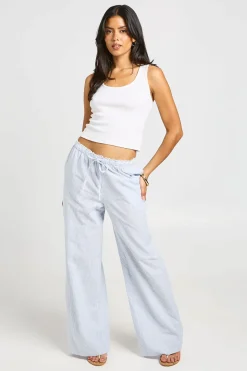 Pantalon Large À Rayures En Popeline De Coton Avec Finitions En Dentelle