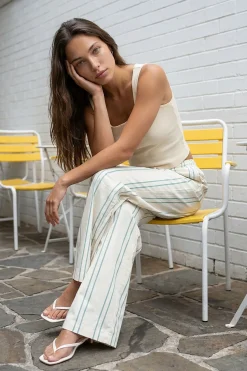 Pantalon Large À Rayures En Popeline