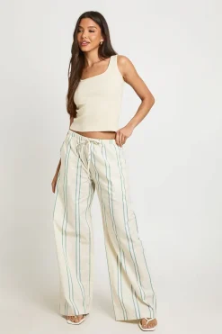 Pantalon Large À Rayures En Popeline